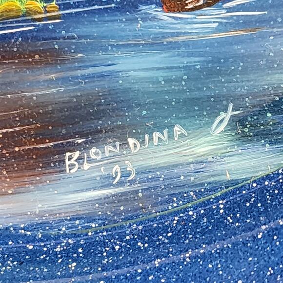 VTG Hand Painted Jackson Hole Enamel Plates Set of 2 by Blondina Seibert 8” - Picture 4 of 9